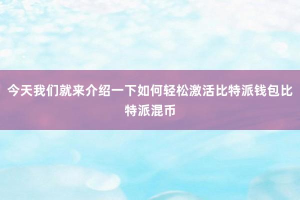 今天我们就来介绍一下如何轻松激活比特派钱包比特派混币