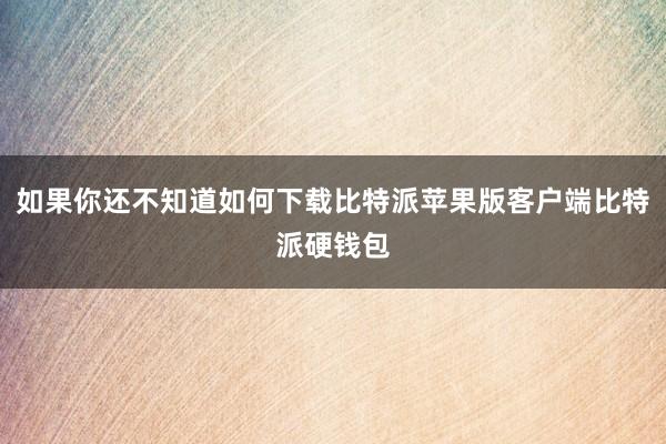 如果你还不知道如何下载比特派苹果版客户端比特派硬钱包