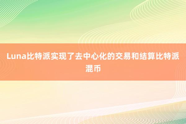 Luna比特派实现了去中心化的交易和结算比特派混币